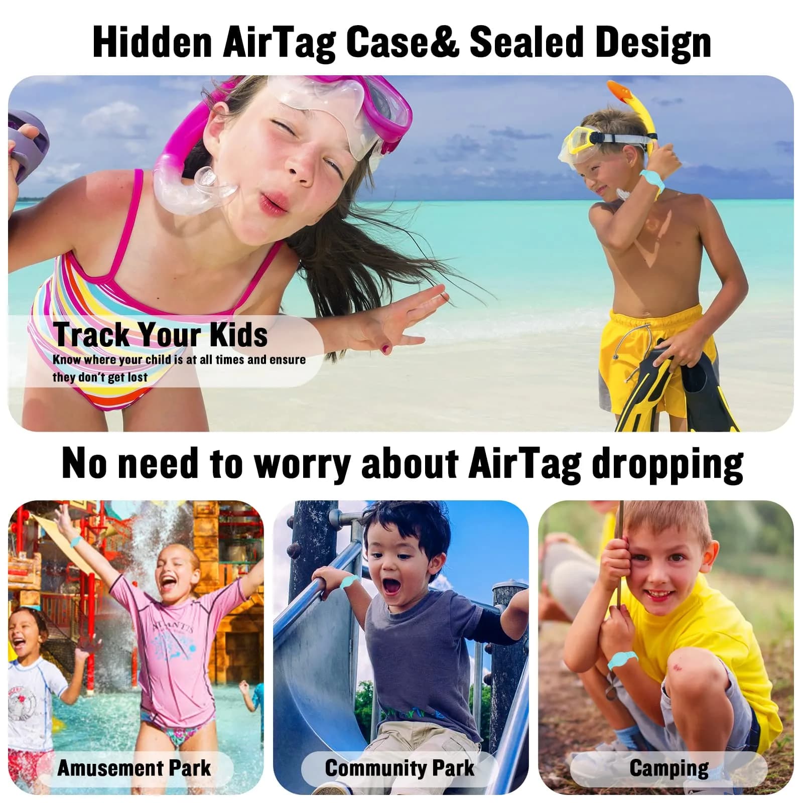 KAHADI Waterproof AirTag Bracelet for Kids | Hidden Silicone Wristband for AirTag, GPS Tracker Case Holder Strap Watch Band for Child Toddler, Secure Anti-Loss Protection (Mint Green) - view 5