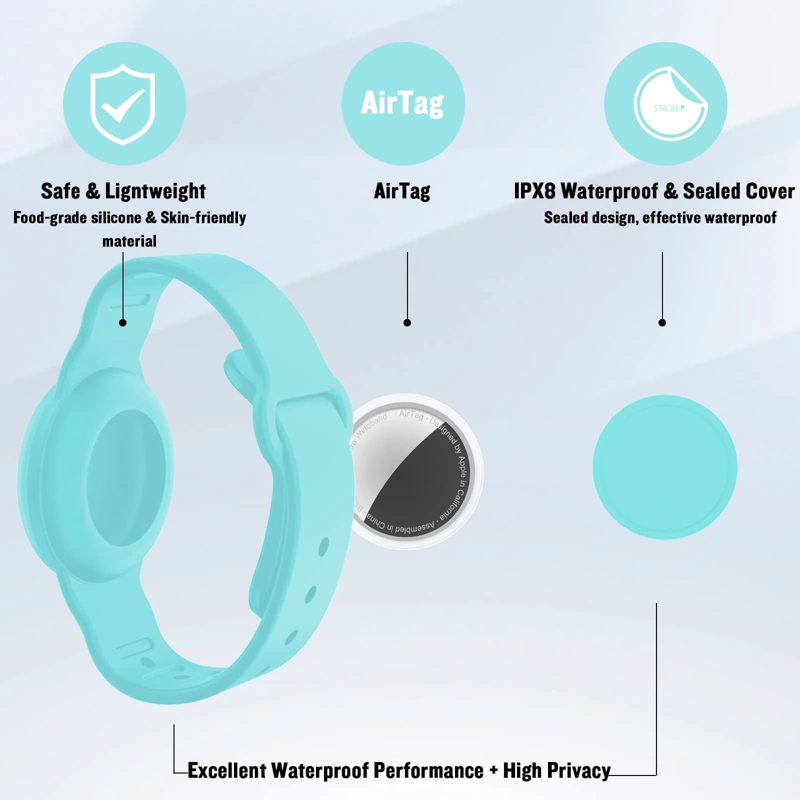 KAHADI Waterproof AirTag Bracelet for Kids | Hidden Silicone Wristband for AirTag, GPS Tracker Case Holder Strap Watch Band for Child Toddler, Secure Anti-Loss Protection (Mint Green) - view 2