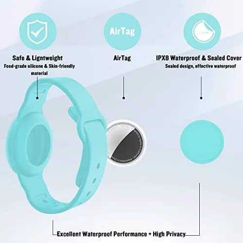 KAHADI Waterproof AirTag Bracelet for Kids | Hidden Silicone Wristband for AirTag, GPS Tracker Case Holder Strap Watch Band for Child Toddler, Secure Anti-Loss Protection (Mint Green) thumbnail 2