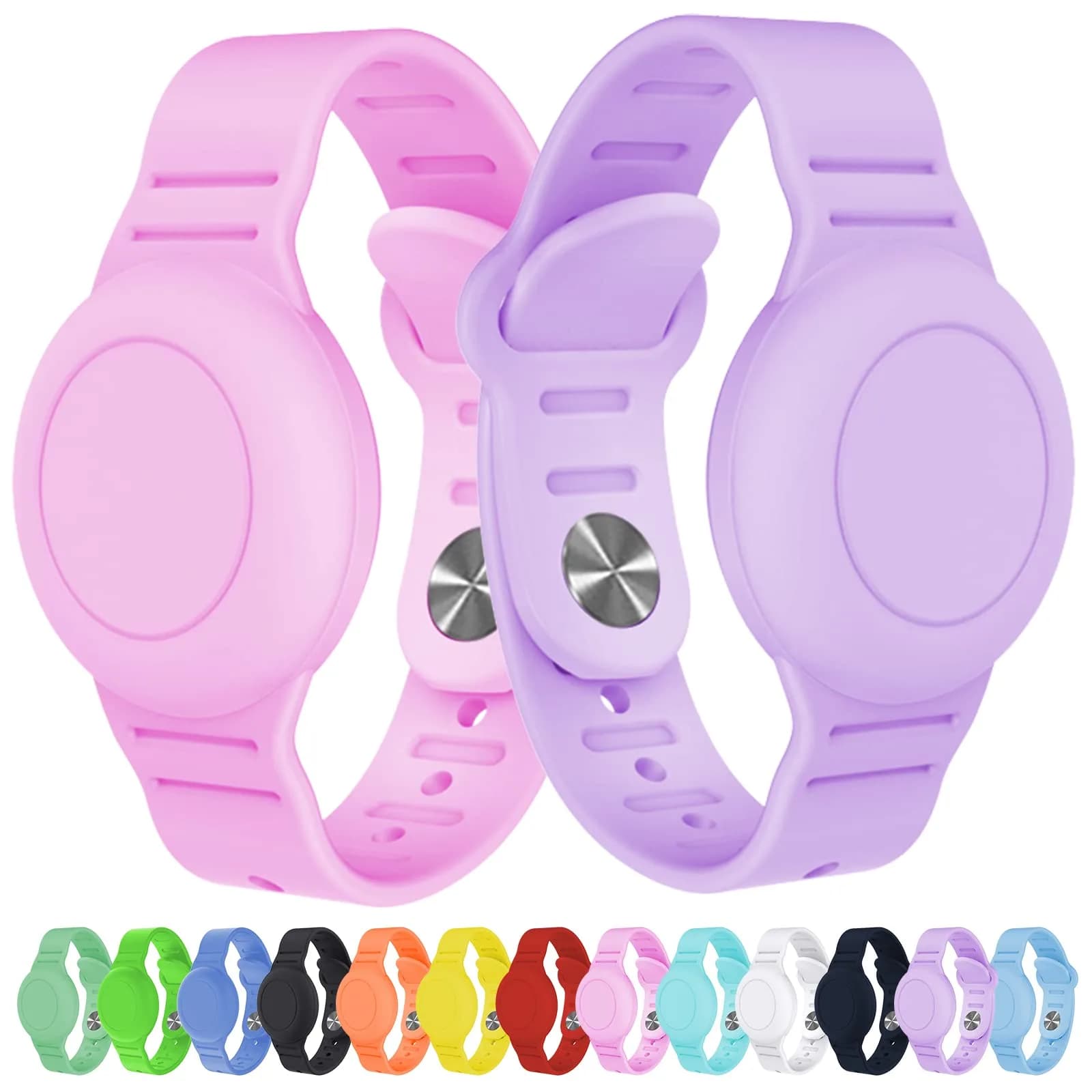 KAHADI Kids Waterproof AirTag Bracelet 2 Pack - Luminous Pink & Purple - main product image