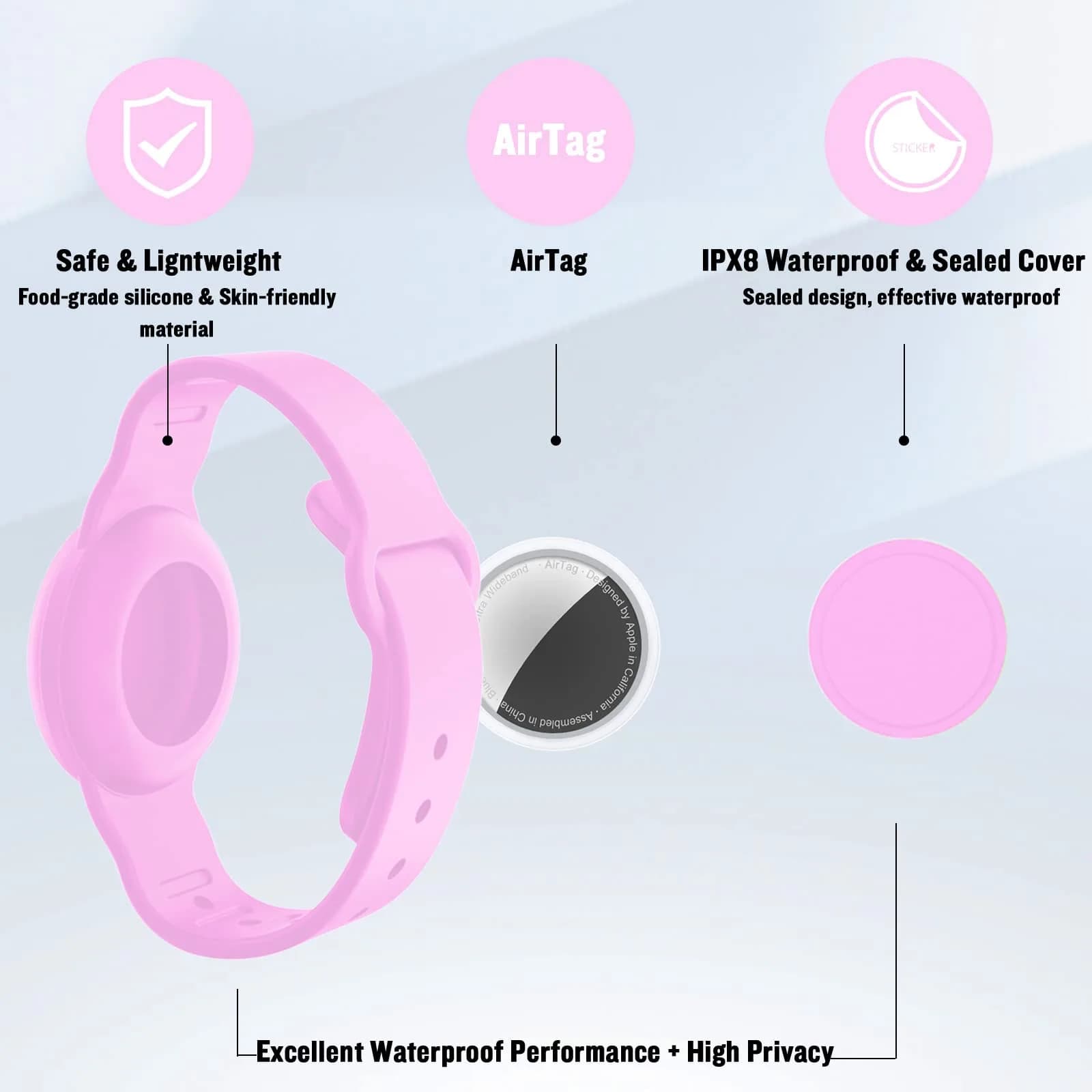 KAHADI Kids Waterproof AirTag Bracelet 2 Pack - Luminous Pink & Purple - view 2