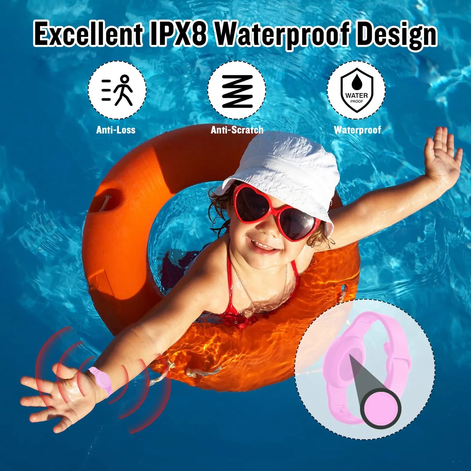 KAHADI Kids Waterproof AirTag Bracelet 2 Pack - Luminous Pink & Purple - view 3