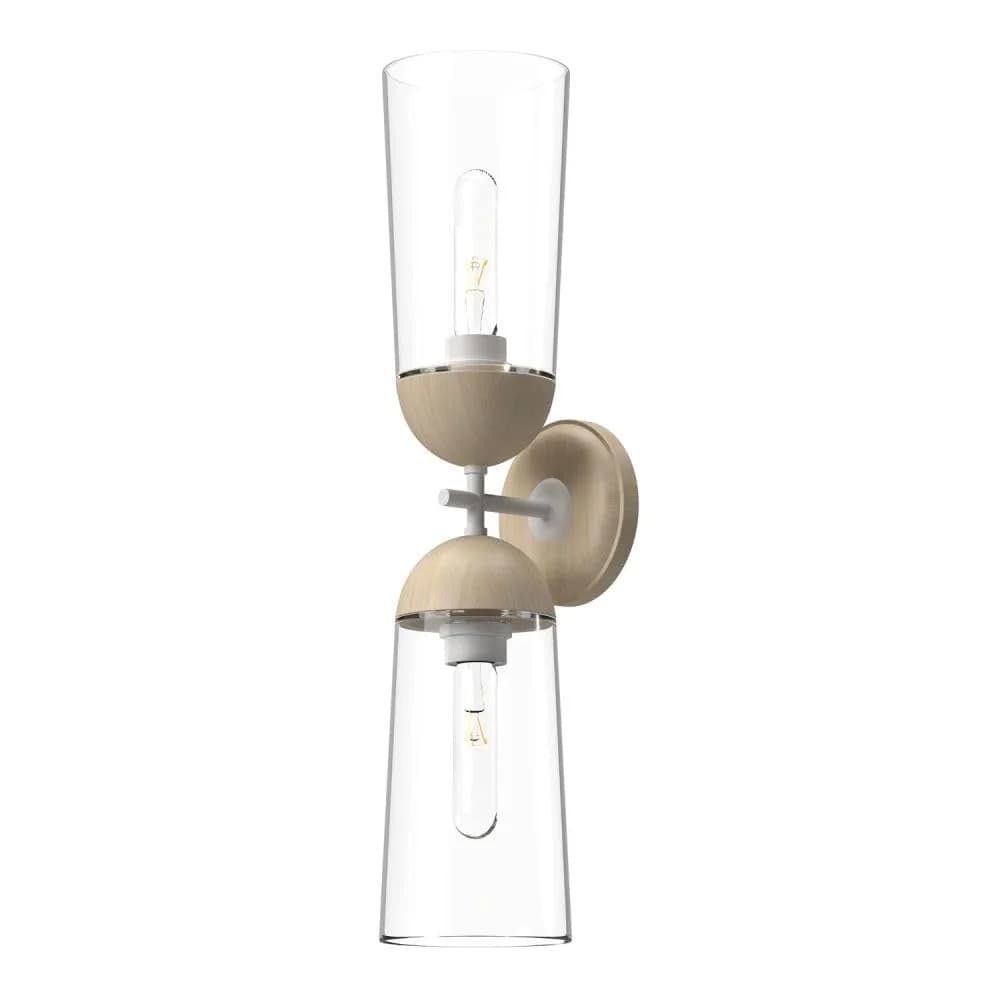 Alora Lighting Kuzco Emil 2-Light Vanity Light White Oak Clear Glass | Modern Wall Fixture 23in — White/White Oak