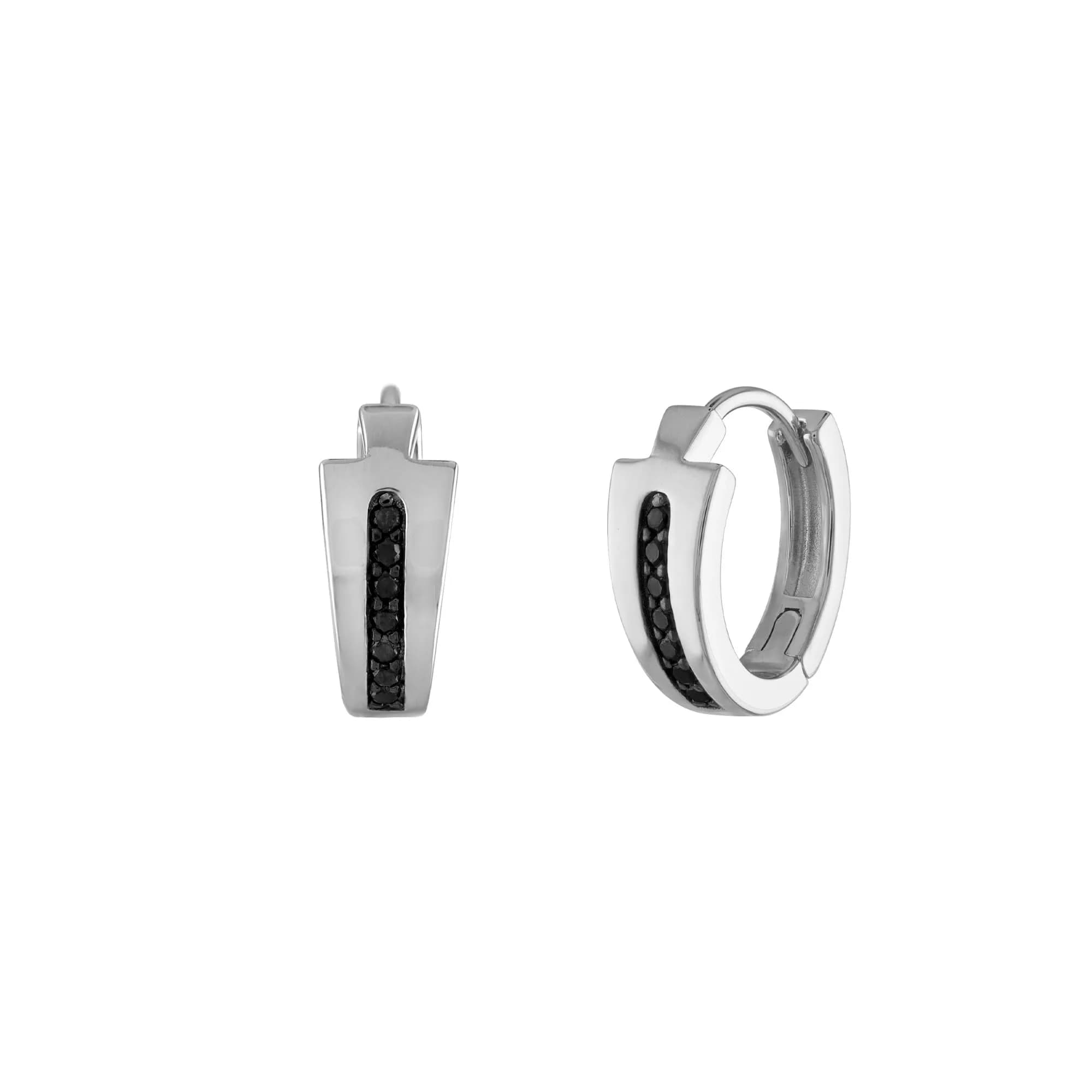 Bulova Men's Icon Black Diamond Rhodium Silver Hoop Earrings | 0.15 CTTW Black Diamonds, Rhodium Plated Sterling Silver, Style:BVE1007-WSAA
