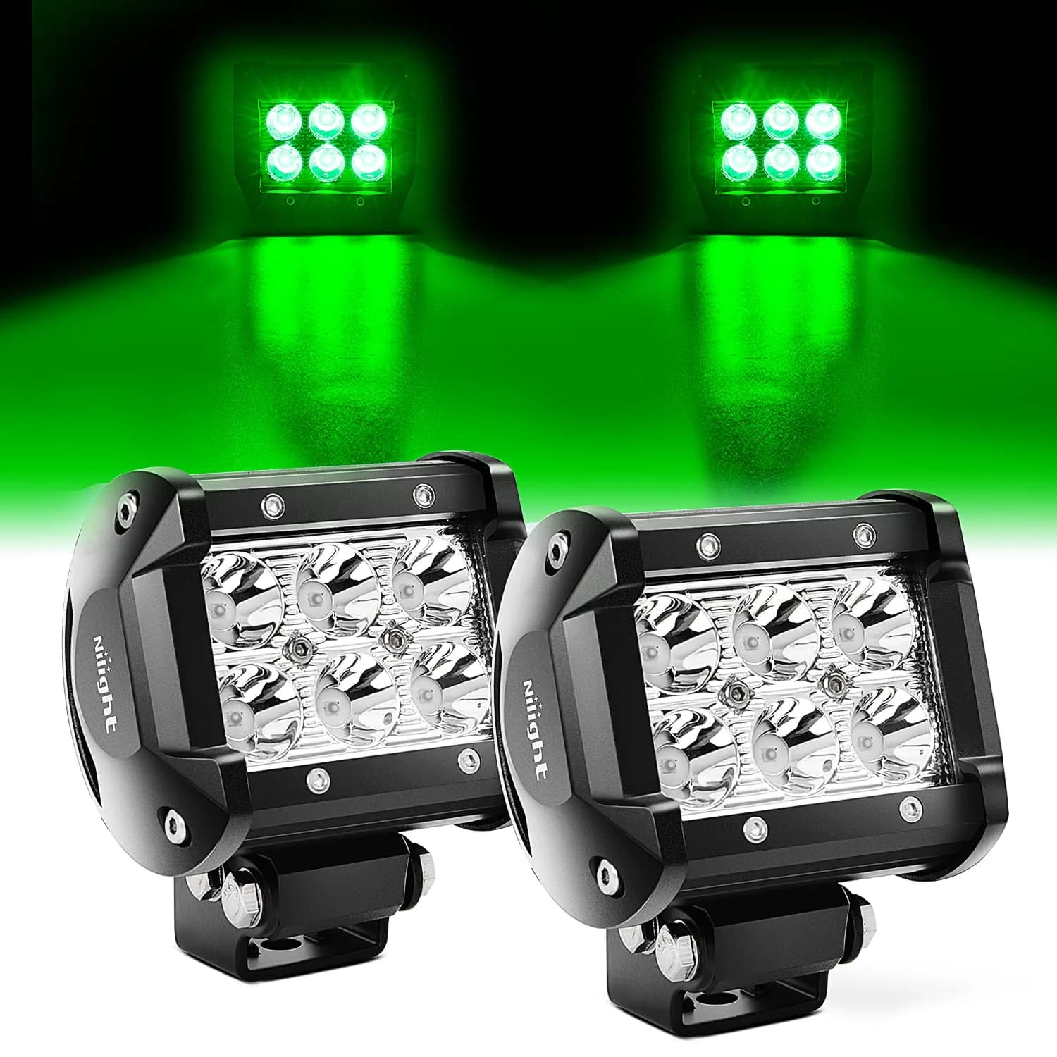 Nilight 4 inch Led Light Pod Green Spot Driving Fog Lights 2PCS | 18W Off Road Fishing Hunting Emergency