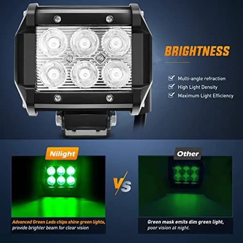 Nilight 4 inch Led Light Pod Green Spot Driving Fog Lights 2PCS | 18W Off Road Fishing Hunting Emergency thumbnail 3