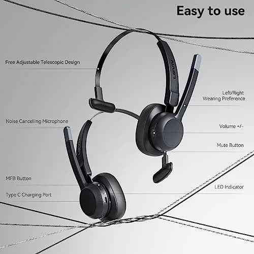 LEVN Trucker Bluetooth Headset with Noise Cancelling Microphone & Mute Button, V5.2 Multipoint, 15m (49ft) Range | Work from Home, Cell Phone, Computer, Zoom, Teams, Truck Driver thumbnail 5