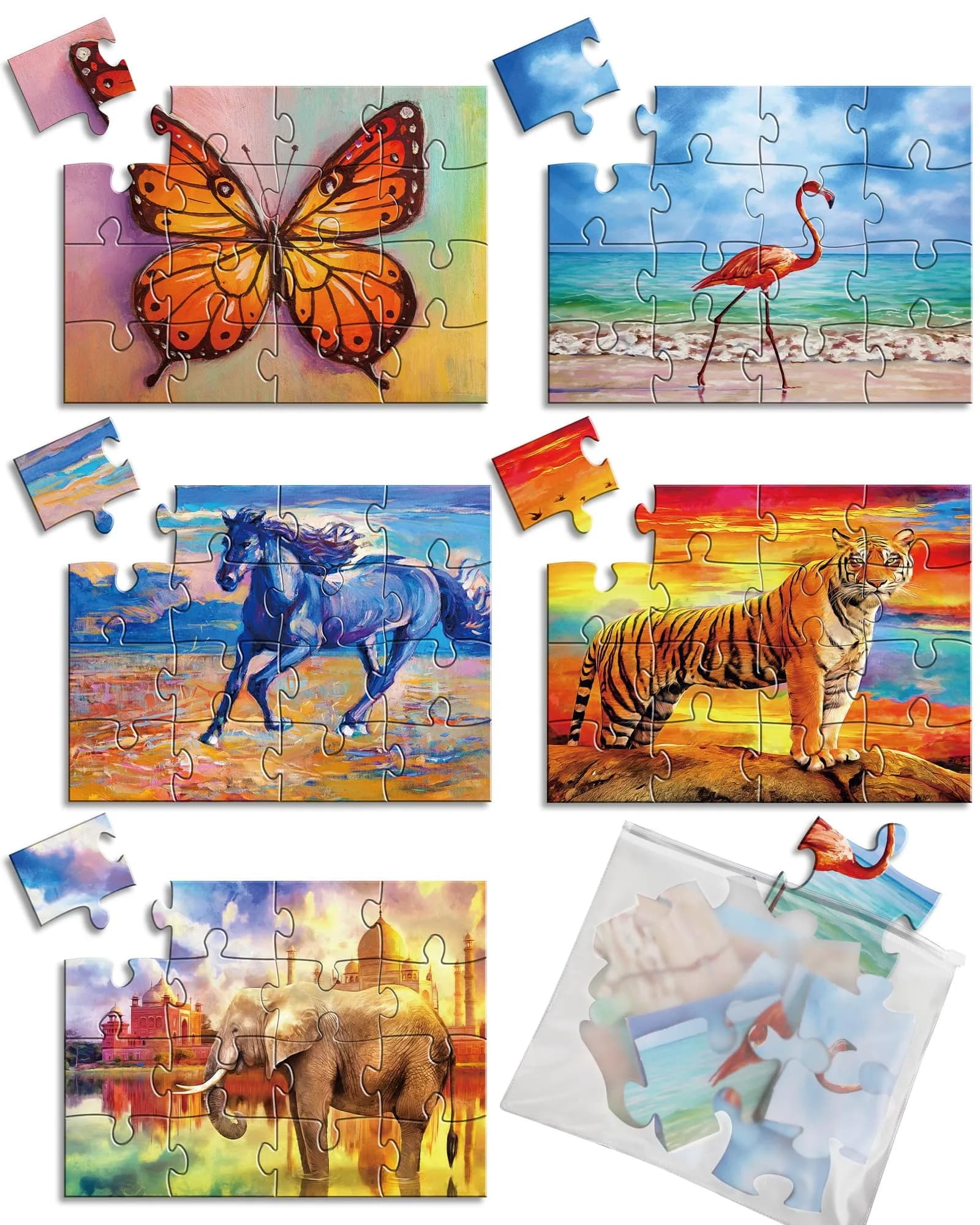 Qyeahkj Dementia Alzheimer’s Large Jigsaw Puzzles 15x24cm | Cognitive Memory Activity for Seniors — Animal