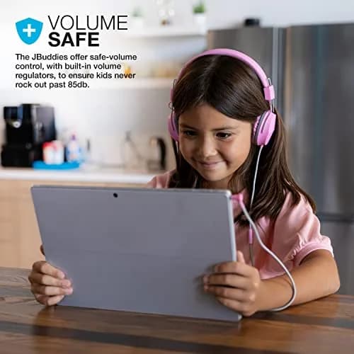 JLab JBuddies Studio Kids Wired Headphones Pink | Safe Volume, Foldable, Adjustable, Noise Isolation (70-120c) thumbnail 3