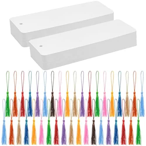 DSYIL Blank Bookmarks with Tassels 14 x 5cm (5.5 x 2 Inches) | DIY Craft Paper for Personalization thumbnail 1