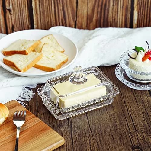 QFkris 6.5'' Clear Glass Butter Dish with Handled Lid | Microwave & Dishwasher Safe thumbnail 6