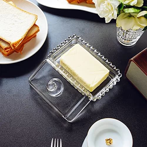 QFkris 6.5'' Clear Glass Butter Dish with Handled Lid | Microwave & Dishwasher Safe thumbnail 7