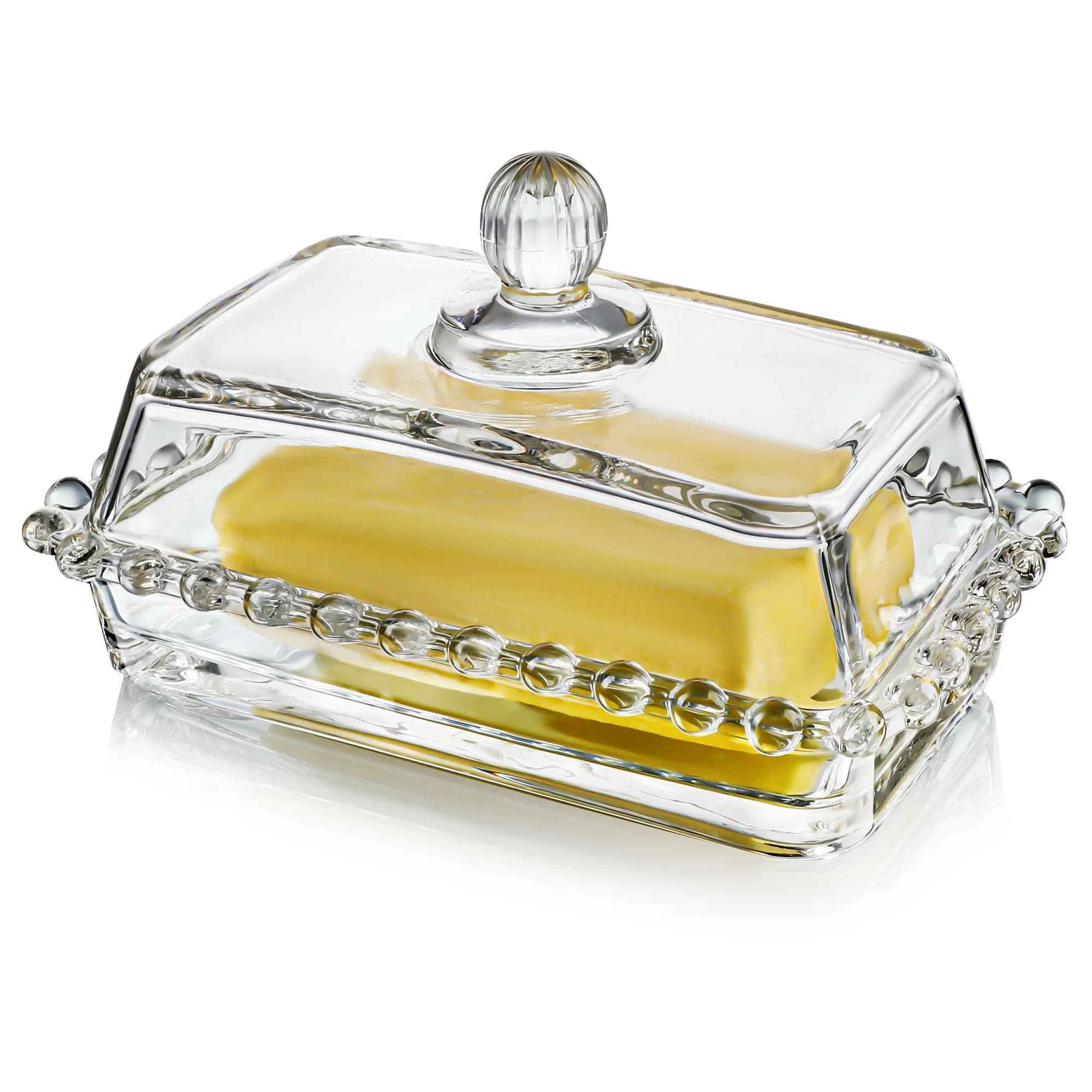 QFkris 6.5'' Clear Glass Butter Dish with Handled Lid | Microwave & Dishwasher Safe
