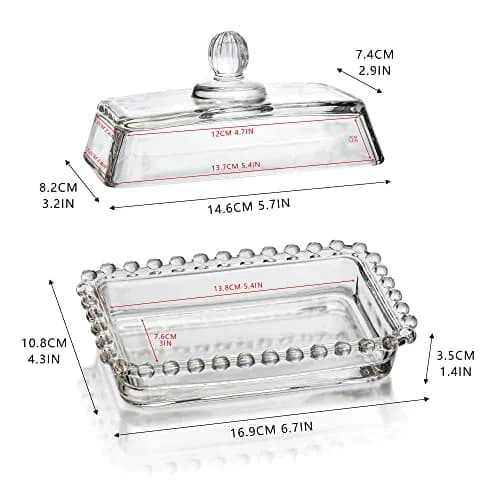 QFkris 6.5'' Clear Glass Butter Dish with Handled Lid | Microwave & Dishwasher Safe thumbnail 2