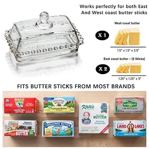 QFkris 6.5'' Clear Glass Butter Dish with Handled Lid | Microwave & Dishwasher Safe thumbnail 3