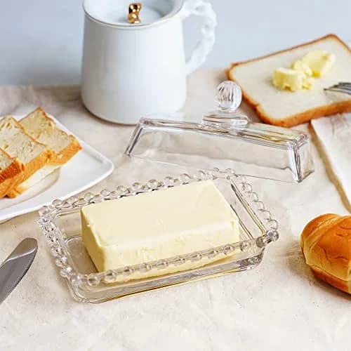 QFkris 6.5'' Clear Glass Butter Dish with Handled Lid | Microwave & Dishwasher Safe thumbnail 4