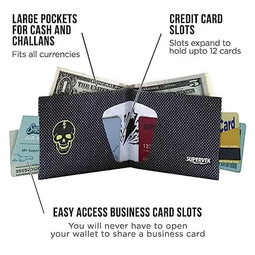 SUPERVEK Memento Mori Skull Bifold Wallet - Vegan HDPE Paper Wallet 8.5cm (3.35in) | RFID Blocking thumbnail 2