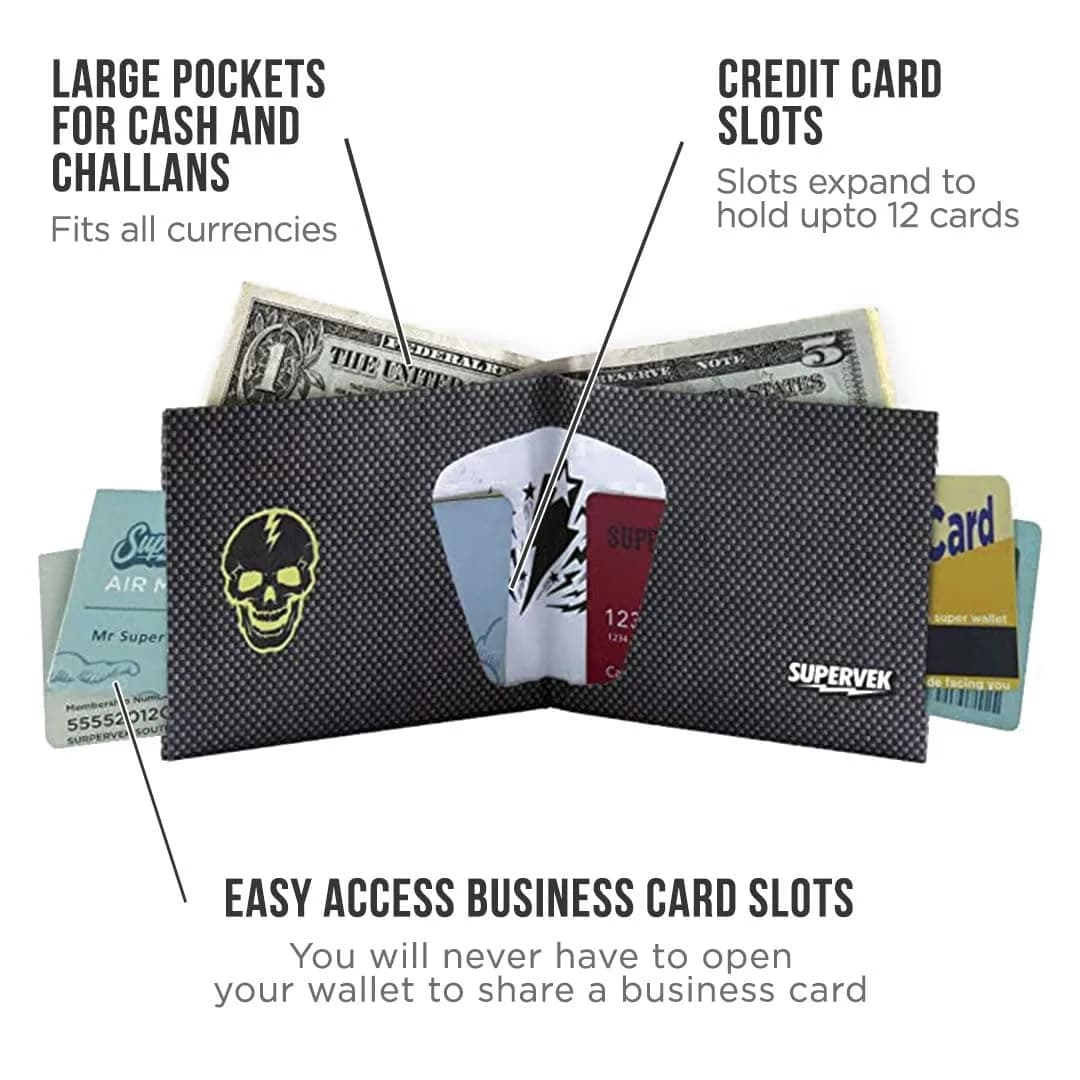 SUPERVEK Memento Mori Skull Bifold Wallet - Vegan HDPE Paper Wallet 8.5cm (3.35in) | RFID Blocking - view 2