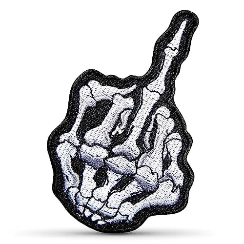 Reluen Skeleton Middle Finger Iron On Patch 12.7cm x 5cm (5" x 2") | Gothic Halloween Costume Embellishment thumbnail 1