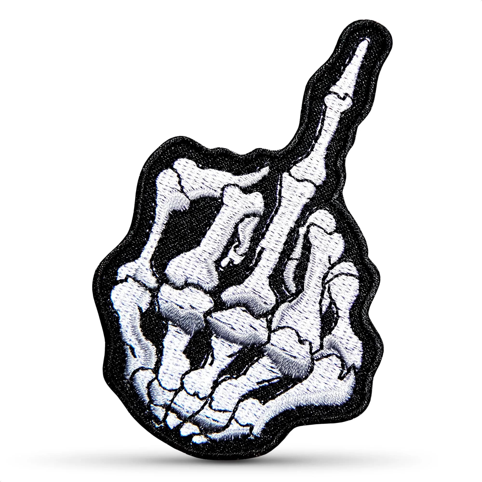 Reluen Skeleton Middle Finger Iron On Patch 12.7cm x 5cm (5" x 2") | Gothic Halloween Costume Embellishment — Skeleton Middle Finger Patch
