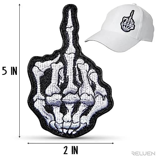 Reluen Skeleton Middle Finger Iron On Patch 12.7cm x 5cm (5" x 2") | Gothic Halloween Costume Embellishment thumbnail 2