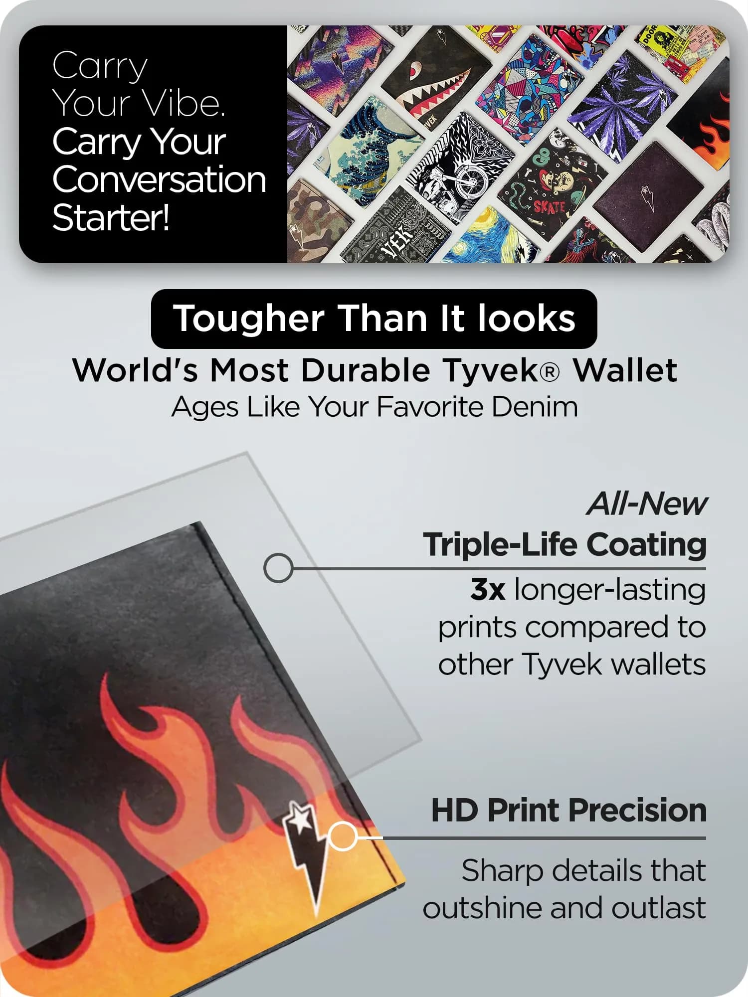 SUPERVEK Lit Flames Fire Stitched Paper Wallet - Vegan, Mighty Thin, Slim Wallet for Men, RFID Blocking, 6 Card Slots - view 8