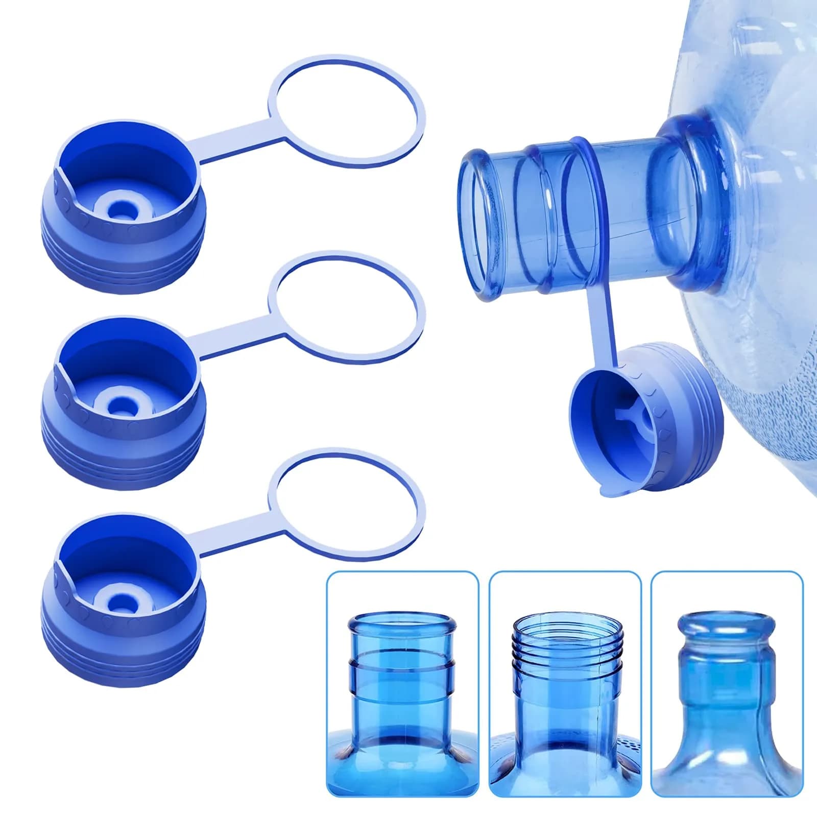 Ajedrmy 3 & 5 Gallon Water Jug Cap Reusable | Food Grade Silicone Leak-Free Lid (3PCS) — Blue
