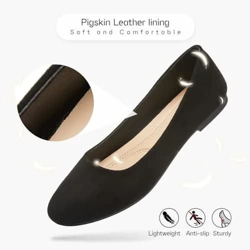 Shupua Flats for Women Round Toe Black Ballet Flats Work Shoes Size 9 | Foldable, Comfortable, Anti-slip thumbnail 5