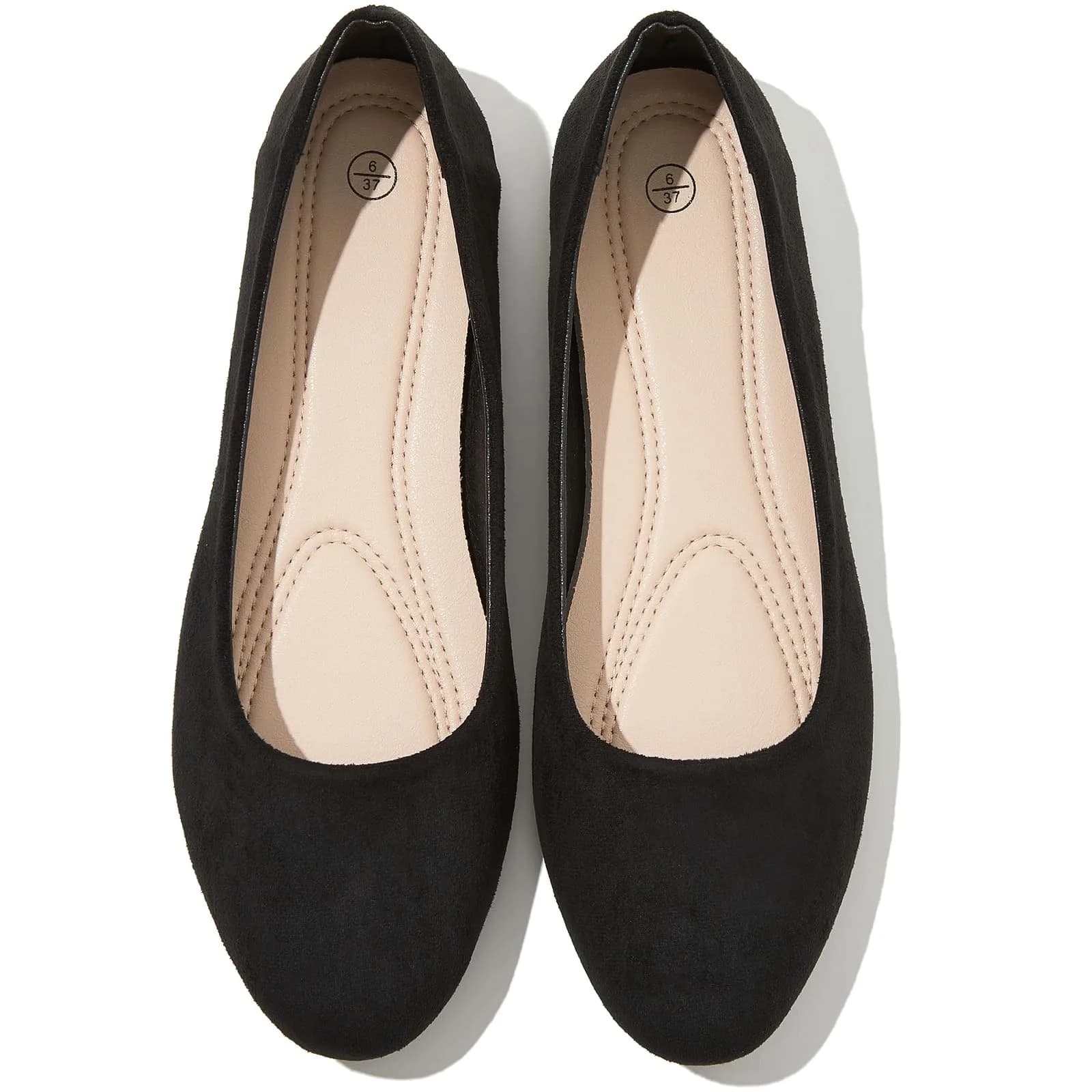 Shupua Flats for Women Round Toe Black Ballet Flats Work Shoes Size 9 | Foldable, Comfortable, Anti-slip — Black
