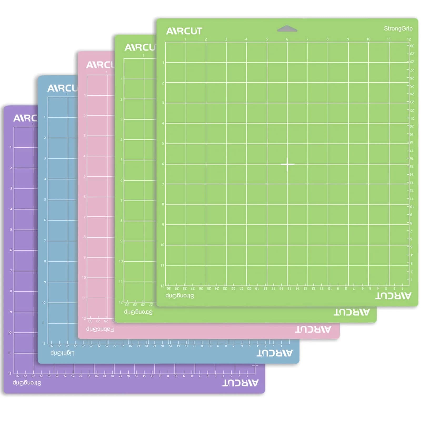 AIRCUT 5-Piece 12x12 Inch Cutting Mat Variety Pack | Standard, Light, StrongGrip, FabricGrip for Cricut Maker & Explore Series - main product image