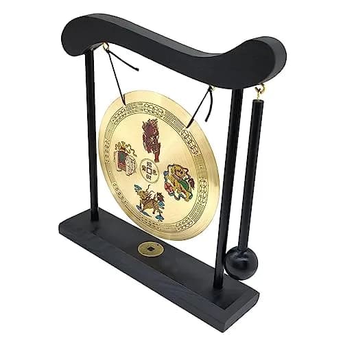 Hooshing Brass Gong Desktop Zen Art with Four Divine Beasts | 19cm (7.5in) Diameter thumbnail 6