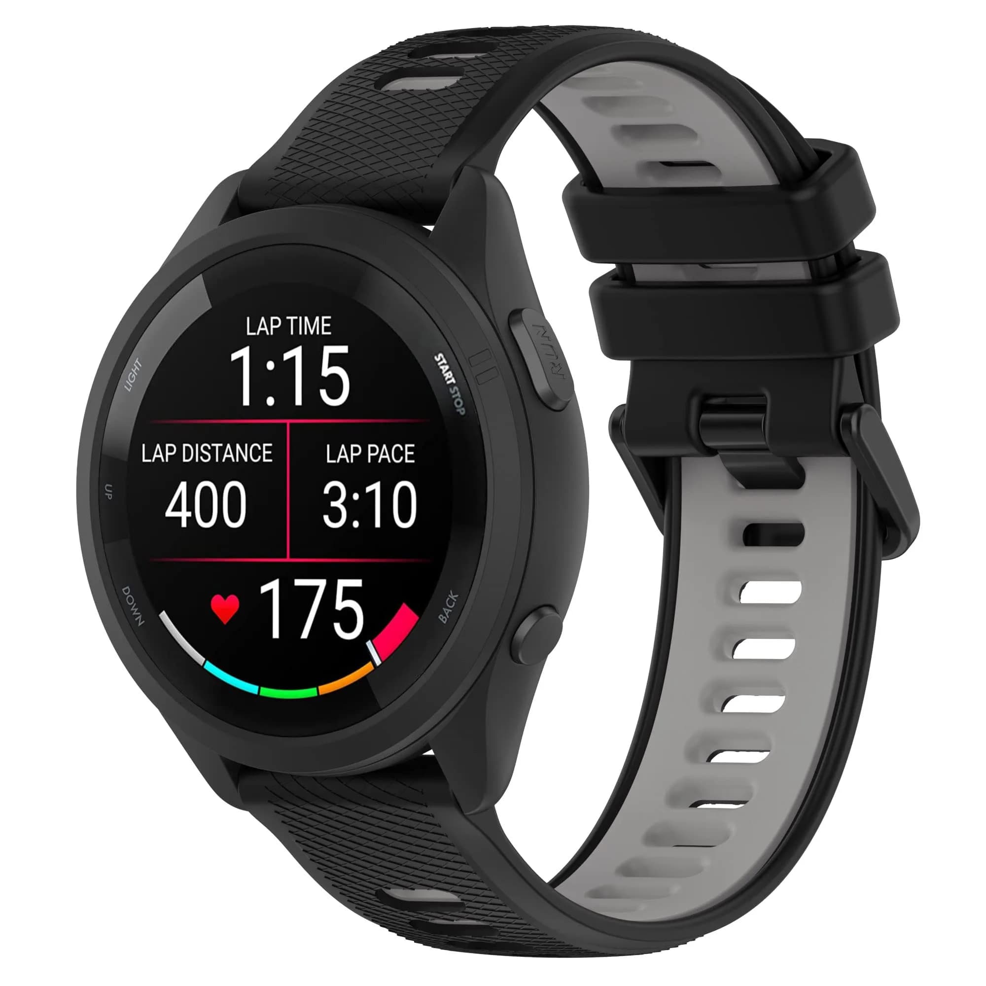 Hijiawee Black Watch Band 18mm | Durable Silicone Replacement Strap for Garmin & More — Black&Gray
