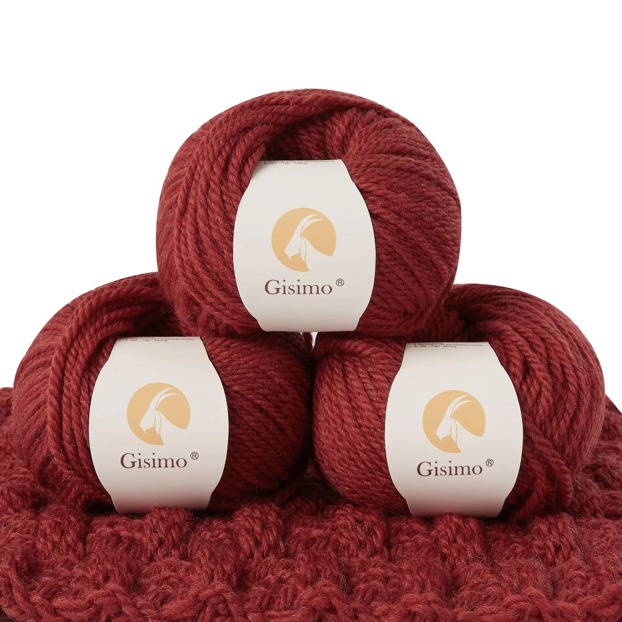 Gisimo 100% Merino Wool Yarn 3-Ply | Luxurious & Soft for Hand Knitting & Crocheting (Roman red, 3Balls)
