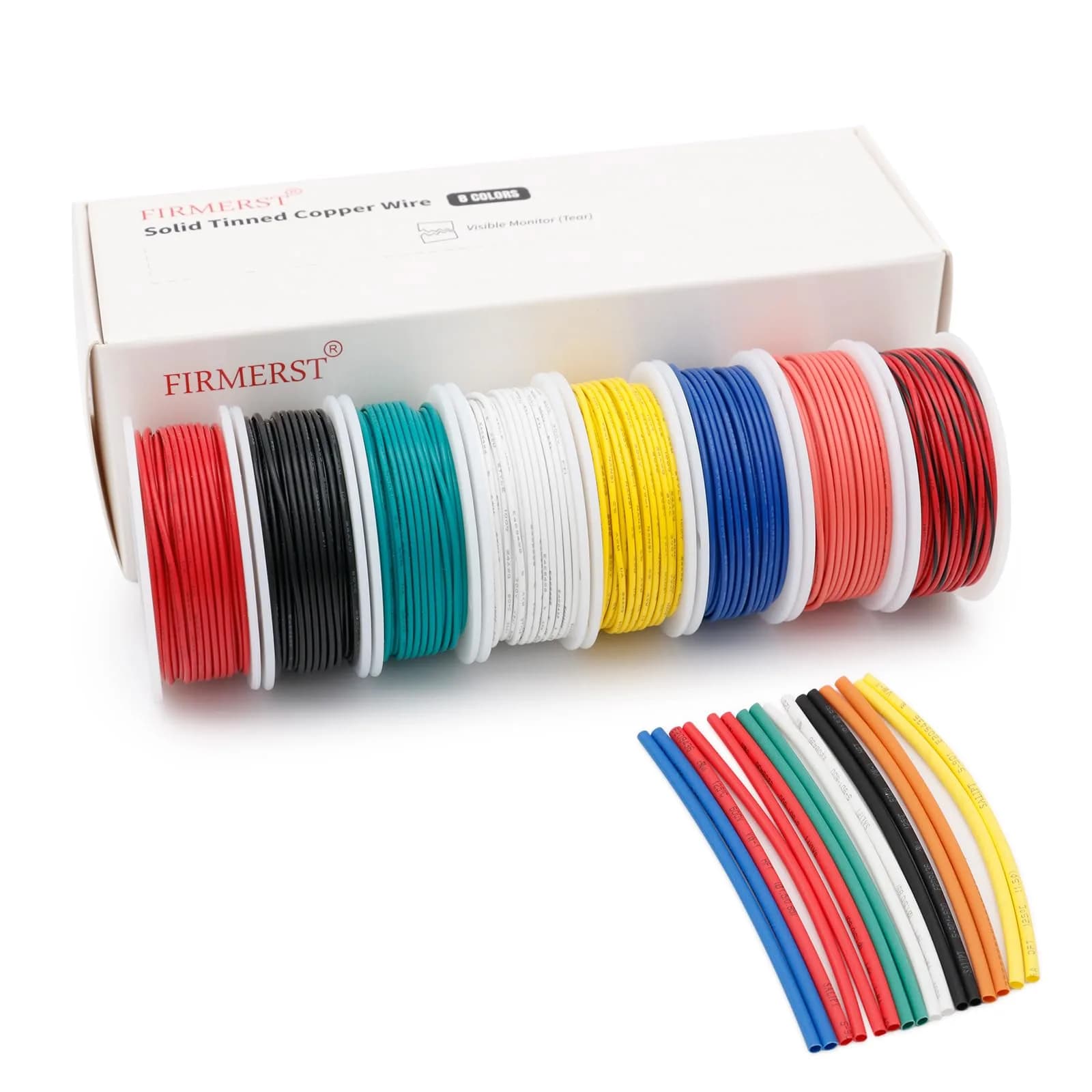 FIRMERST 22 Gauge 30 Feet Solid Core Tinned Copper Hook Up Wire, 8 Colors | UL Listed, Heat Resistant, Versatile — 30FT