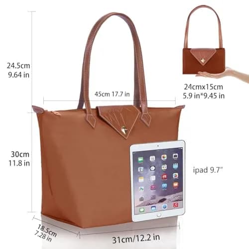 BOJLY Women's Tote Bag, Large Russet Nylon Waterproof Folding Beach Travel Bag | Stylish Shoulder Bag for Work & Shopping thumbnail 4