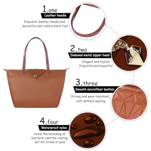 BOJLY Women's Tote Bag, Large Russet Nylon Waterproof Folding Beach Travel Bag | Stylish Shoulder Bag for Work & Shopping thumbnail 5