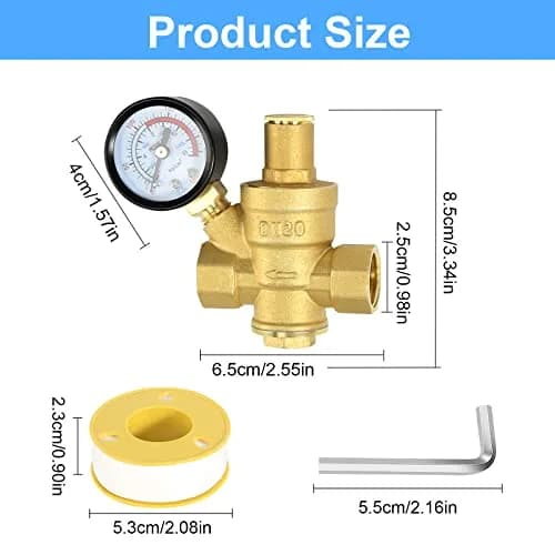 FASBET Brass Water Pressure Regulator 3/4 inch (DN20) with Gauge | Adjustable Piston Valve for Home & Industry thumbnail 2