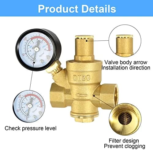 FASBET Brass Water Pressure Regulator 3/4 inch (DN20) with Gauge | Adjustable Piston Valve for Home & Industry thumbnail 3