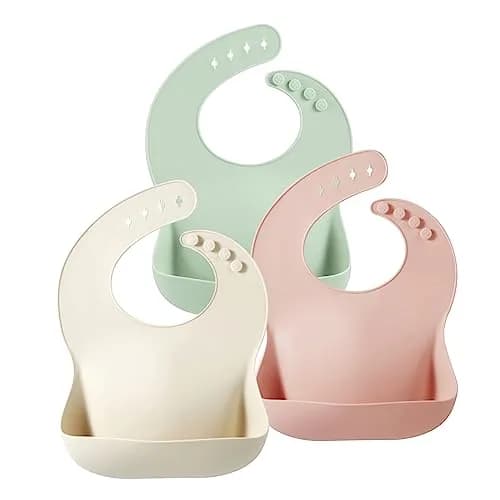 PandaEar Silicone Baby Bibs 3-Pack (25.6cm H x 11.4cm L x 8.5cm W) | Waterproof, Soft, Unisex, 10-72 Months thumbnail 1