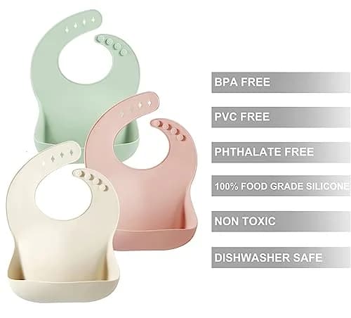 PandaEar Silicone Baby Bibs 3-Pack (25.6cm H x 11.4cm L x 8.5cm W) | Waterproof, Soft, Unisex, 10-72 Months thumbnail 3