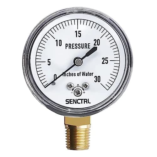 senctrl 0-30 inH2O Low Pressure Capsule Gauge, 2-1/2" Dial, 1/4" NPT Lower Mount, Zero Adjustment | Durable Chrome Steel thumbnail 1