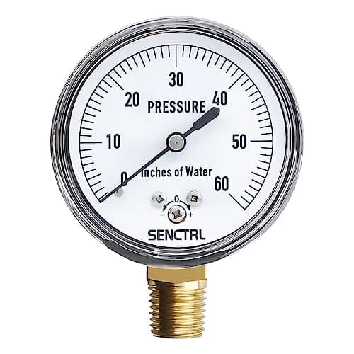 senctrl 0-60 Inches of Water Column Gauge, 1/4" NPT Lower Mount | Low Pressure Capsule Gauge with Chrome Steel Durability thumbnail 1