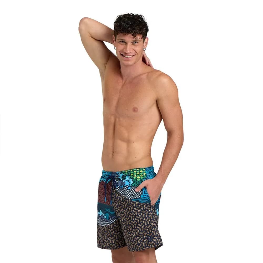 ARENA Men's Icons Solid Beach Short Boxers with Mesh Inner Brief | Quick Dry, Recycled Polyamide, Side Pockets, Red, XX-Large — Sky&beach / X-Small