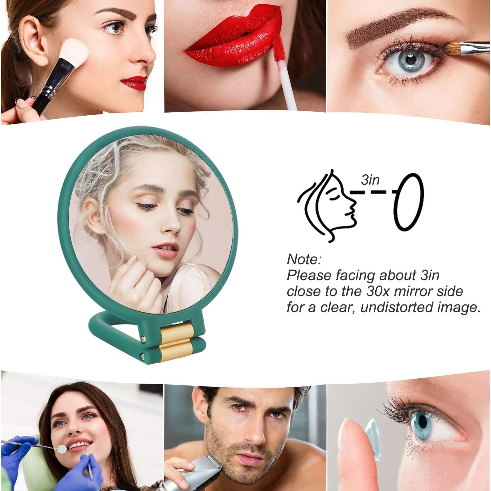 Sifolo 30x Magnifying Handheld Mirror 15.6cm (6.14in) with Stand & Handle | Dual-Sided Makeup & Travel Mirror - view 6