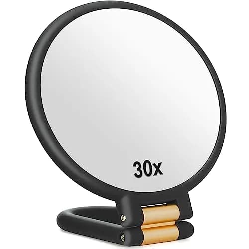 Sifolo Black 30x Magnifying Mirror 15.2cm (6") | Double-Sided Handheld Makeup Mirror with Stand thumbnail 1