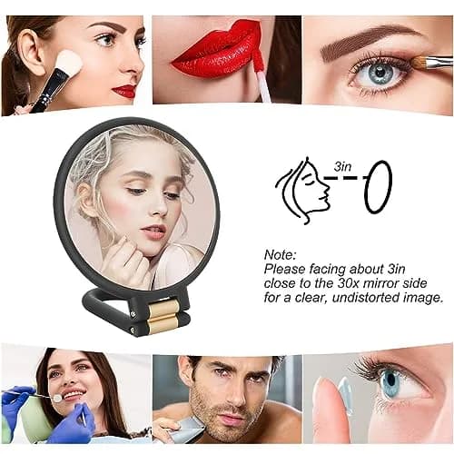 Sifolo Black 30x Magnifying Mirror 15.2cm (6") | Double-Sided Handheld Makeup Mirror with Stand thumbnail 6