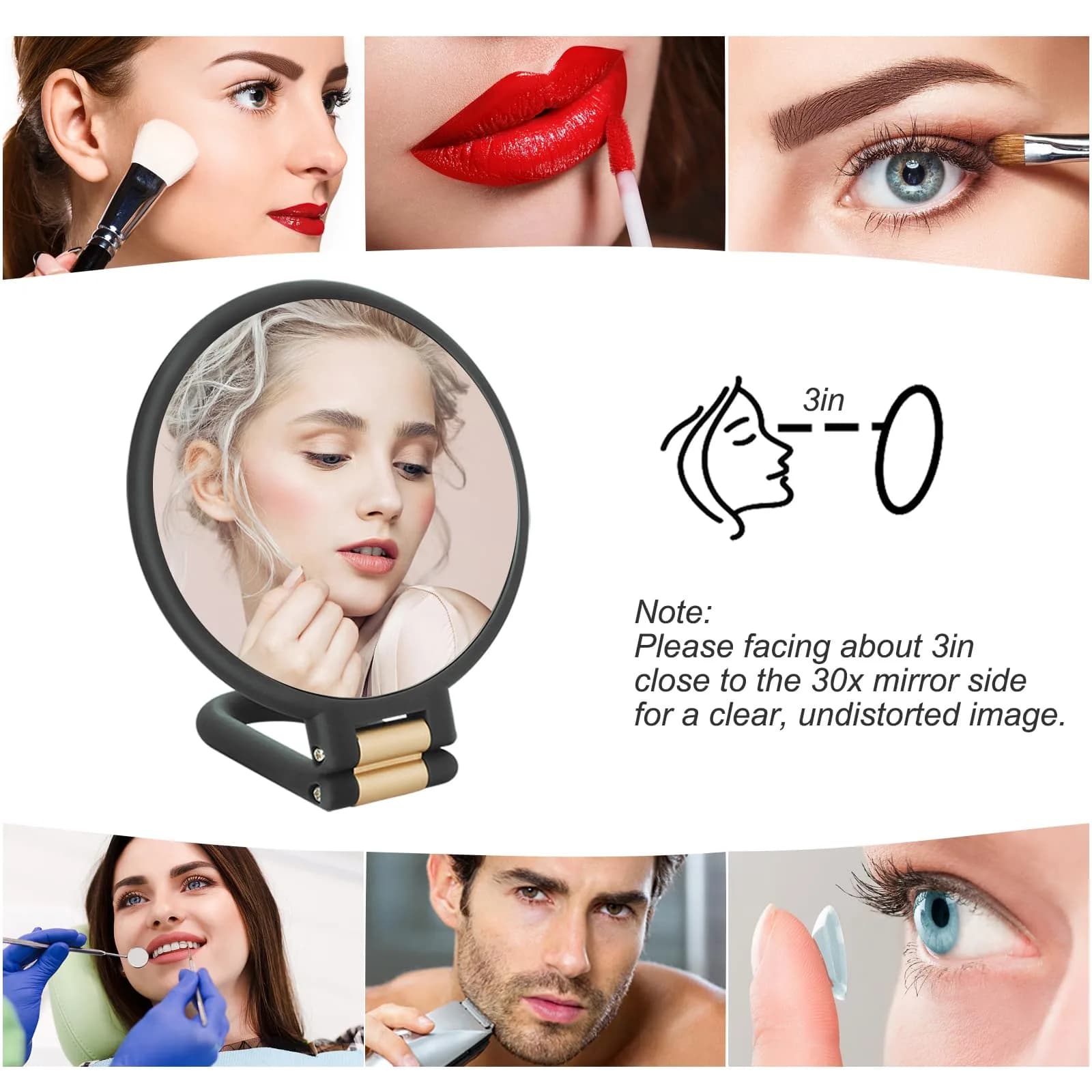 Sifolo Black 30x Magnifying Mirror 15.2cm (6") | Double-Sided Handheld Makeup Mirror with Stand - view 6