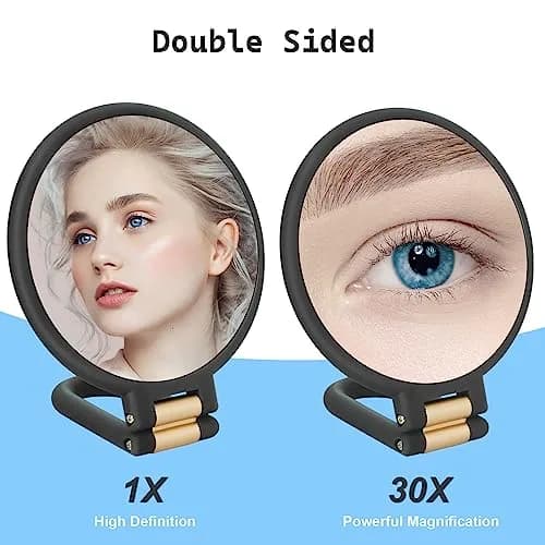 Sifolo Black 30x Magnifying Mirror 15.2cm (6") | Double-Sided Handheld Makeup Mirror with Stand thumbnail 2