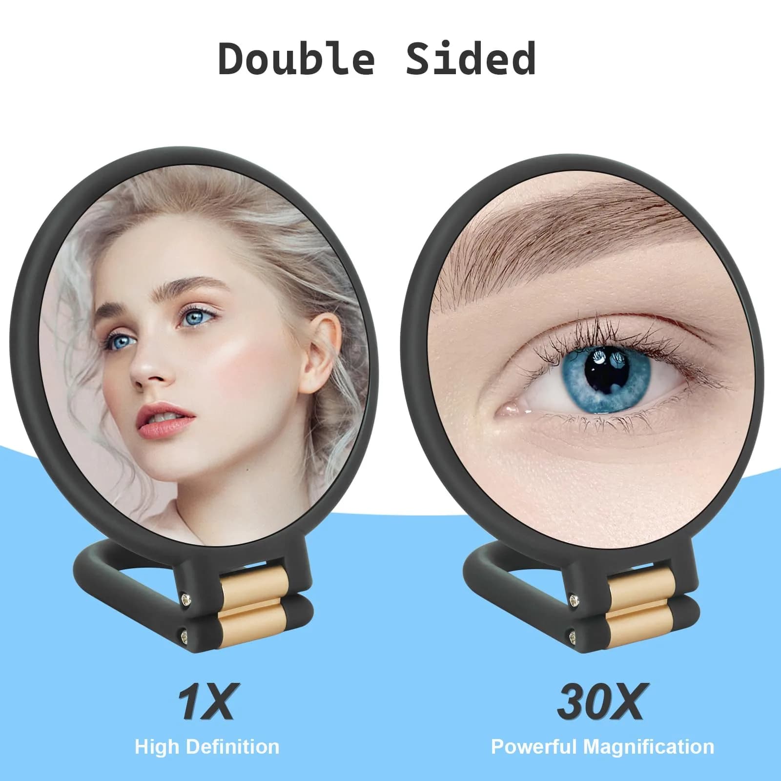 Sifolo Black 30x Magnifying Mirror 15.2cm (6") | Double-Sided Handheld Makeup Mirror with Stand - view 2