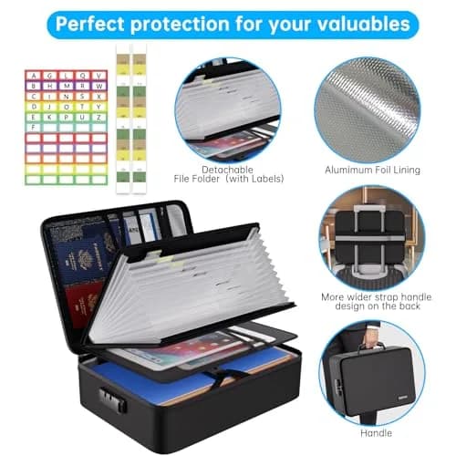 ENGPOW Fireproof Document Organizer Bag with Lock & Accordion File Folder, 39.4cm (15.5") x 28.4cm (11.2") x 10.9cm (4.3") | UL94-V0 Certified thumbnail 6